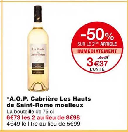 a.o.p. cabrière les hauts de saint-rome moelleux