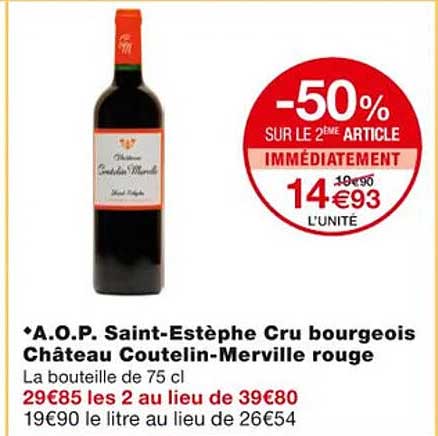 a.o.p. saint-estèphe cru bourgeois château coutelin-merville rouge