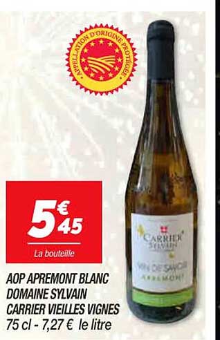 aop apremont blanc domaine sylvain carrier vieilles vignes