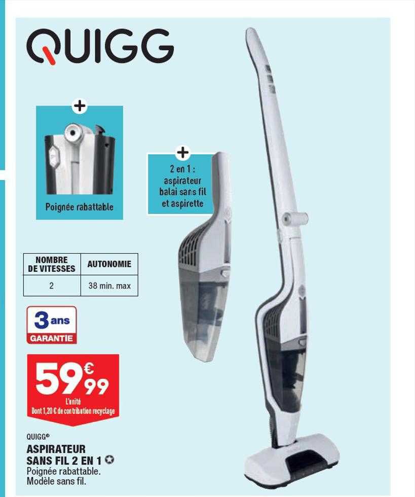 Aspirateur Sans Fil 2 En 1 Quigg