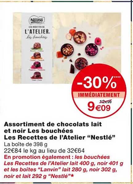 assortiment de chocolats lait et noir les bouchées les recettes de l'atelier "nestlé"