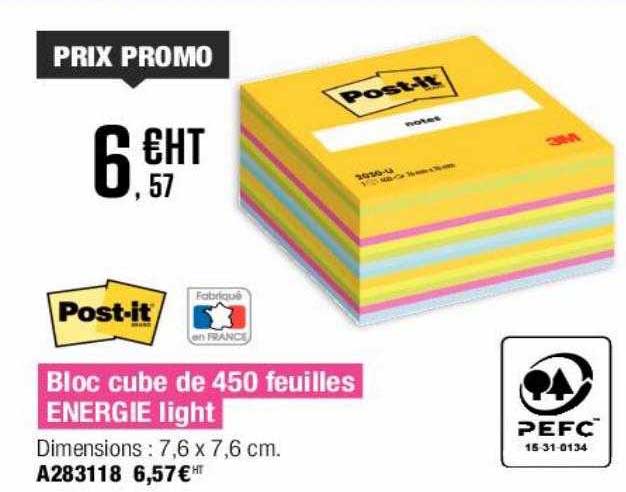 bloc cube de 450 feuilles energie light post-it