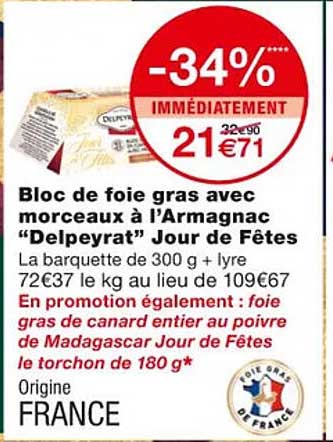 bloc de foie gras avec morceaux à l'armagnac "delpeyrat" jour de fêtes