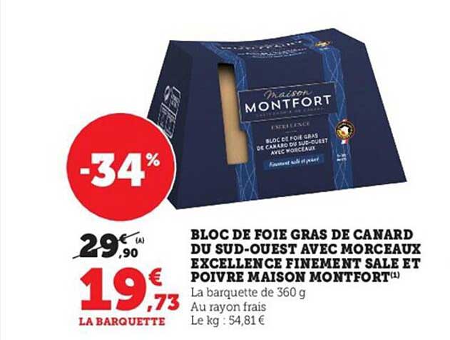 Bloc De Foie Gras De Canard Du Sud-ouest Avec Morceaux Excellence Finement Salé Et Poivré Maison Montfort