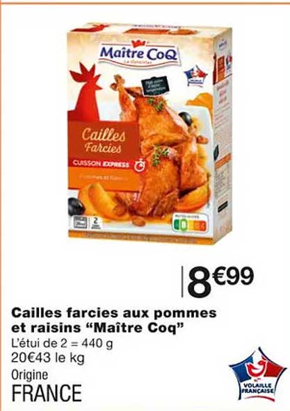 cailles farcies aux pommes et raisins "maître coq"