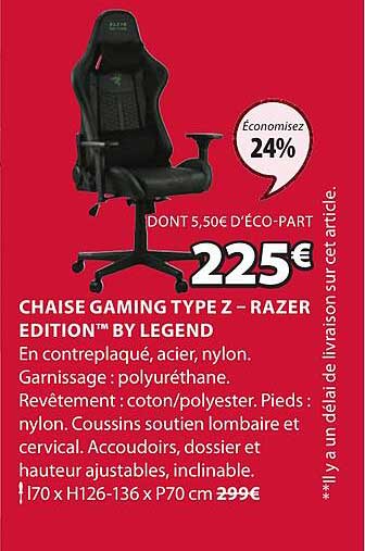 chaise gaming type z - razer édition  by legend