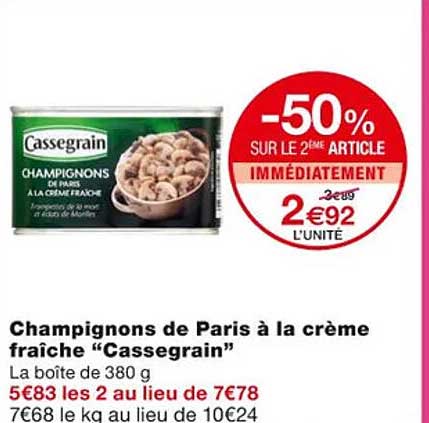 Champignons De Paris à La Crème Fraîcher "cassegrain"
