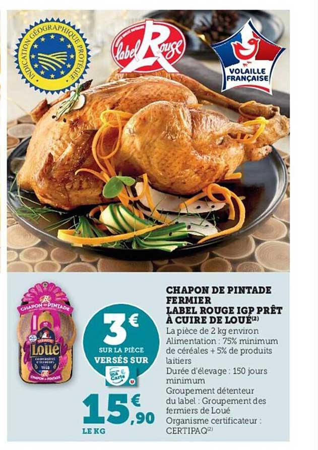 chapon de pintade fermier label rouge igp prêt à cuire de loué