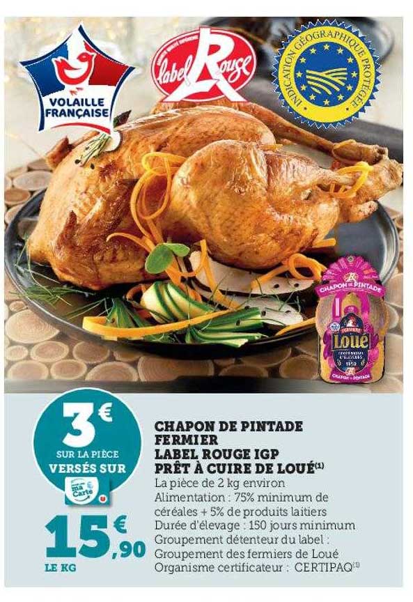 chapon de pintade fermier label rouge igp prêt à cuire de loué