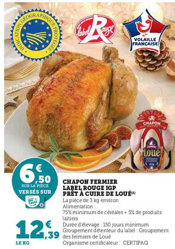 Chapon Fermier Label Rouge Igp Prêt à Cuire De Loué