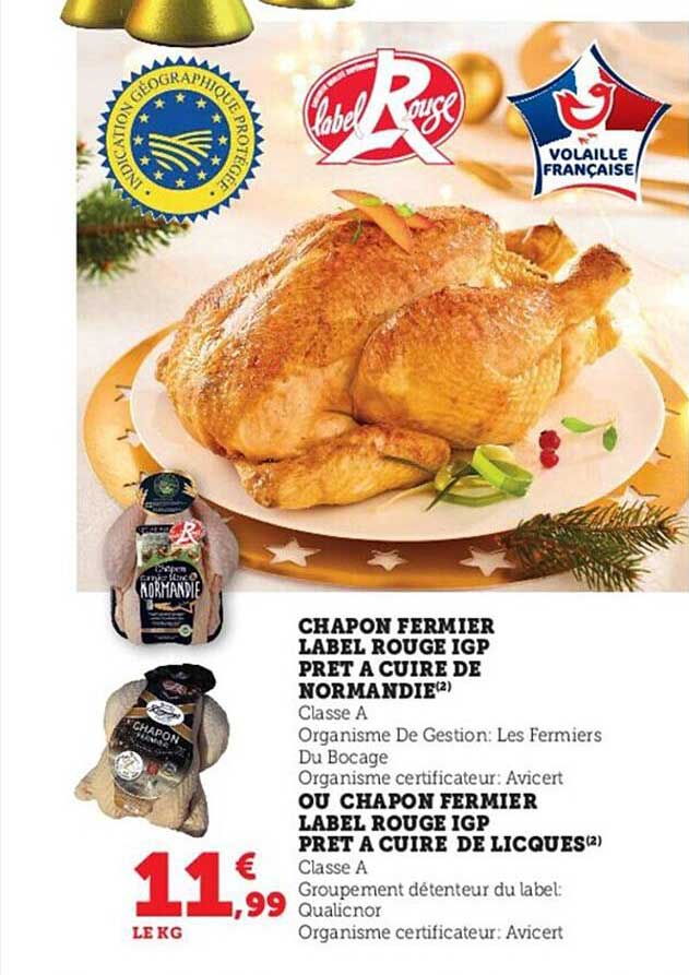 chapon fermier label rouge igp prêt à cuire de normandie ou chapon fermier label rouge igp prêt à cuire le licques
