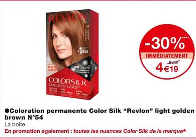 coloration permanente color silk "revlon" light golden brown n°54