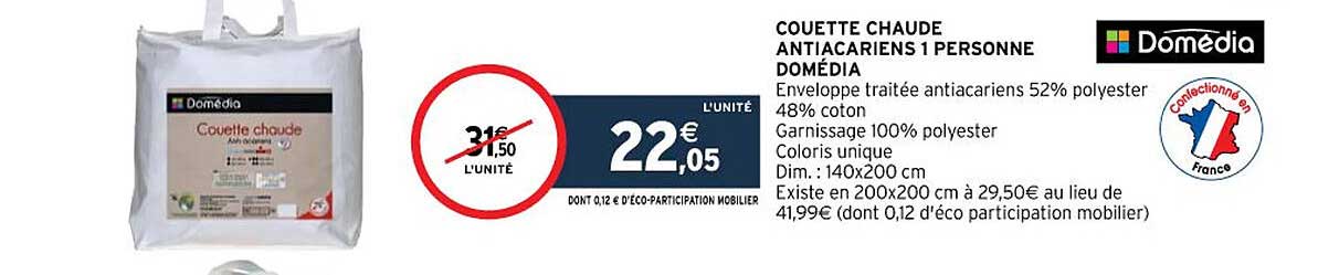 couette chaude anti acariens 1 personne domédia