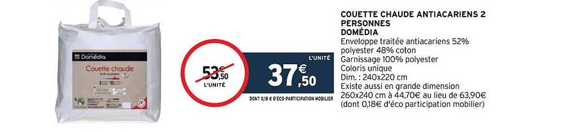 couette chaude anti acariens 2 personnes domédia