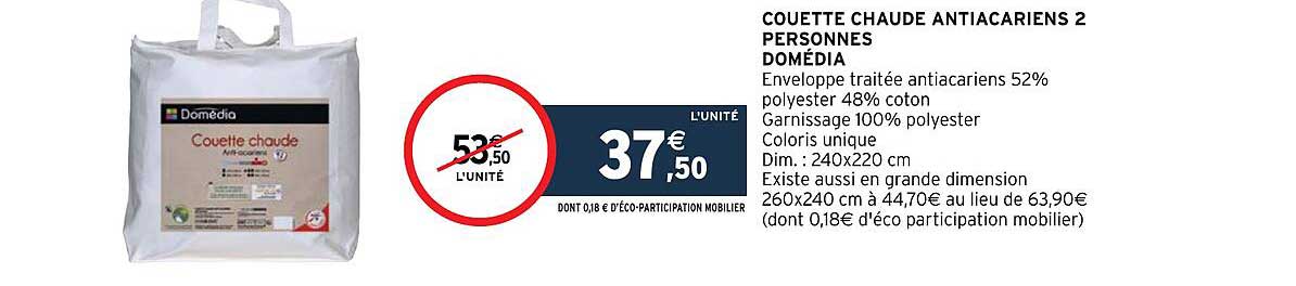 couette chaude anti acariens 2 personnes domédia