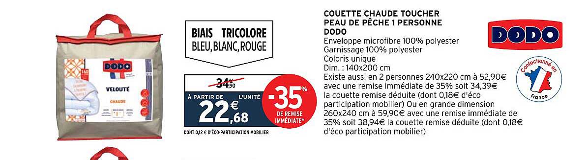 couette chaude toucher peau de pêche 1 personne dodo