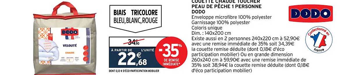 couette chaude toucher peau de pêche 1 personne dodo