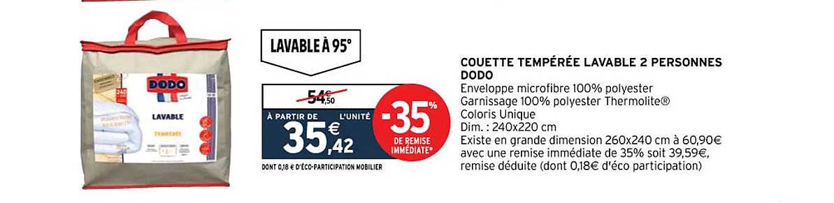 Couette Tempérée Lavable 2 Personnes Dodo