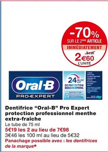 dentifrice "oral-b" pro expert protection professionnel menthe extra-fraîche