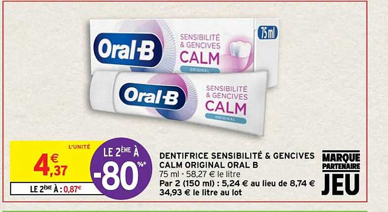dentifrice sensibilité & gencives calm original oral b