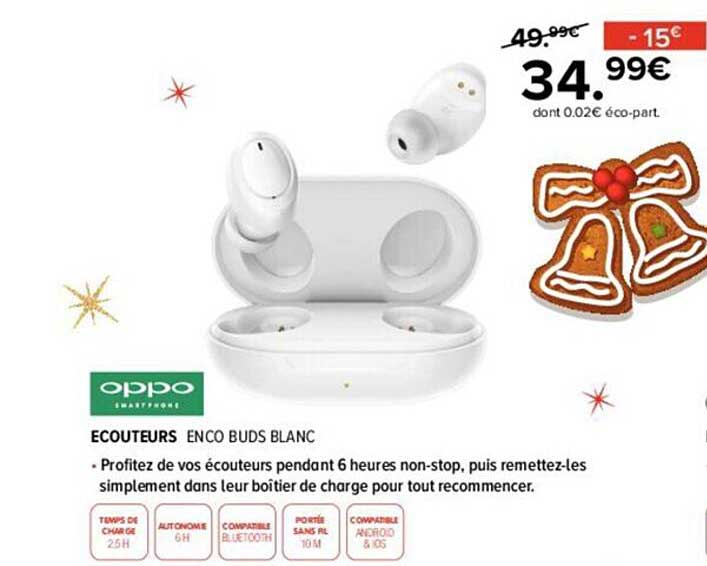 écouteurs enco buds blanc oppo
