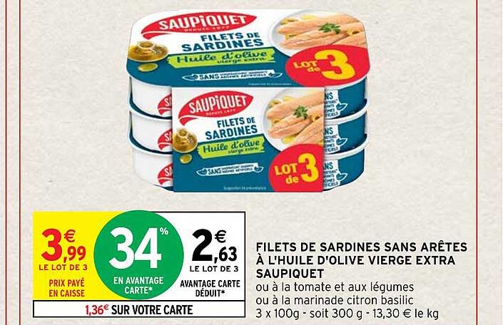 filets de sardines sans arêtes à l'huile d'olive vierge extra saupiquet