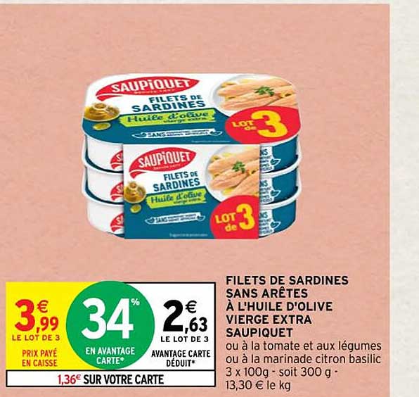 filets de sardines sans arêtes à l'huile d'olive vierge extra saupiquet