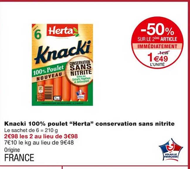 Knacki 100% Poulet "herta" Conservation Sans Nitrite