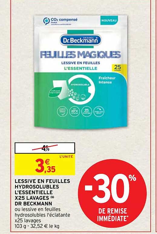 lessive en feuilles hydrosolubles l'essentielle x25 lavages dr beckmann
