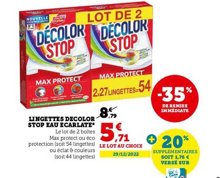 lingettes décolor stop eau ecarlate