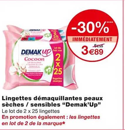 lingettes démaquillantes peaux sèches-sensibles "demak'up"