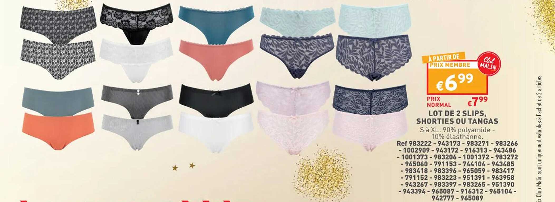 lot de 2 slips, shorties ou tangas