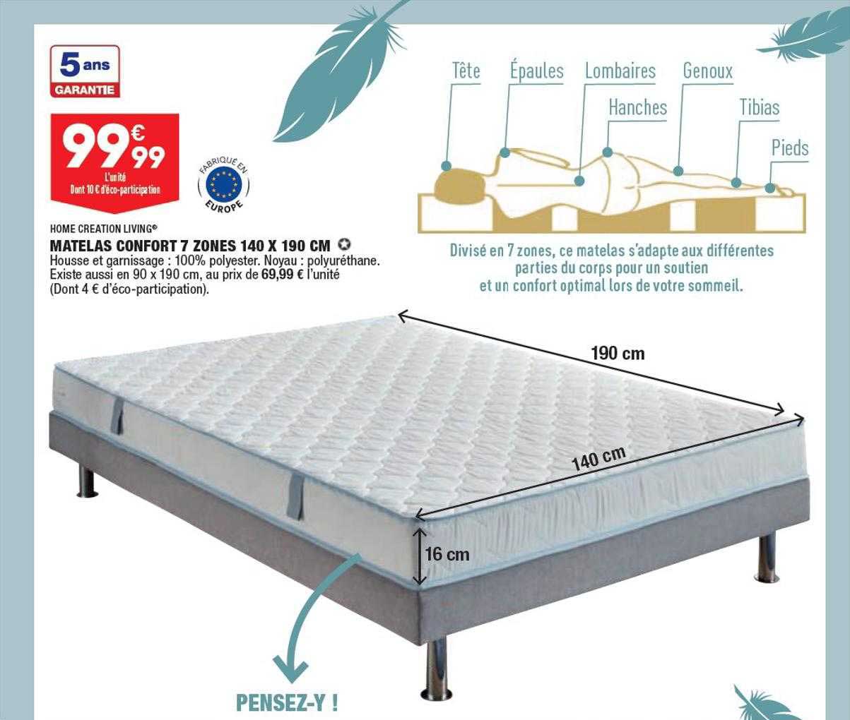 Matelas Confort 7 Zones 140 X 190 Cm Home Création Living
