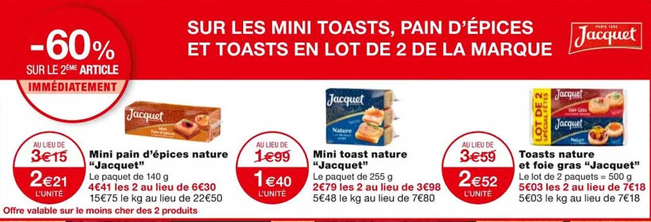 Mini Pain D'épices Nature "jacquet", Mini Toast Nature "jacquet", Toasts Nature Et Foie Gras "jacquet"