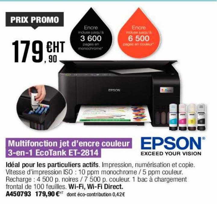 Multifonction Jet D'encre Couleur 3-en-1 Ecotank Et-2814 Epson