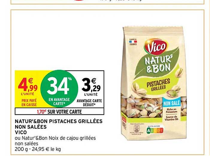 natur' & bon pistaches grillées non salées vico