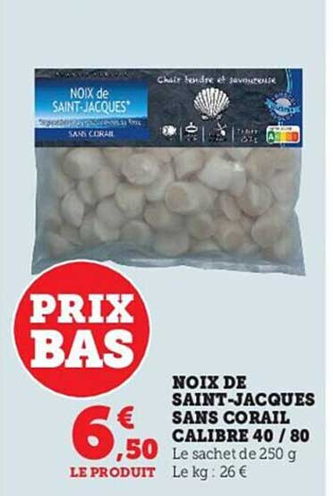 noix de saint-jacques sans corail calibre 40-80
