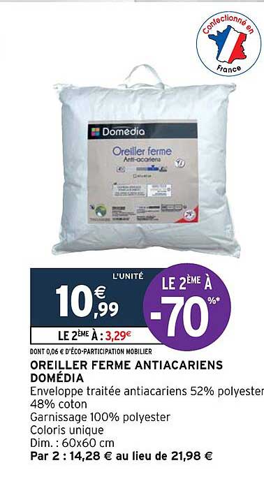 oreiller ferme anti acariens domédia