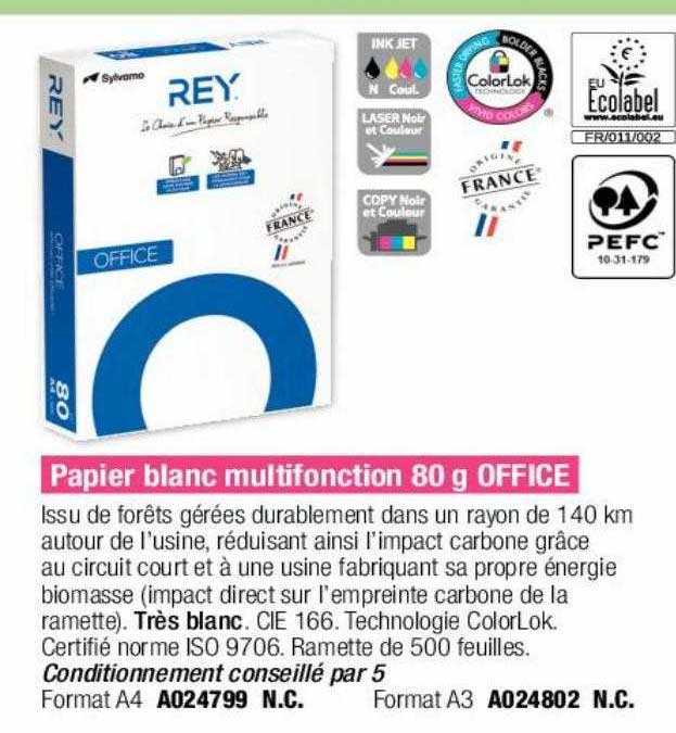 papier blanc multifonction 80 g office rey