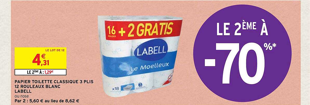 papier toilette classique 3 plis 12 rouleaux blanc labell