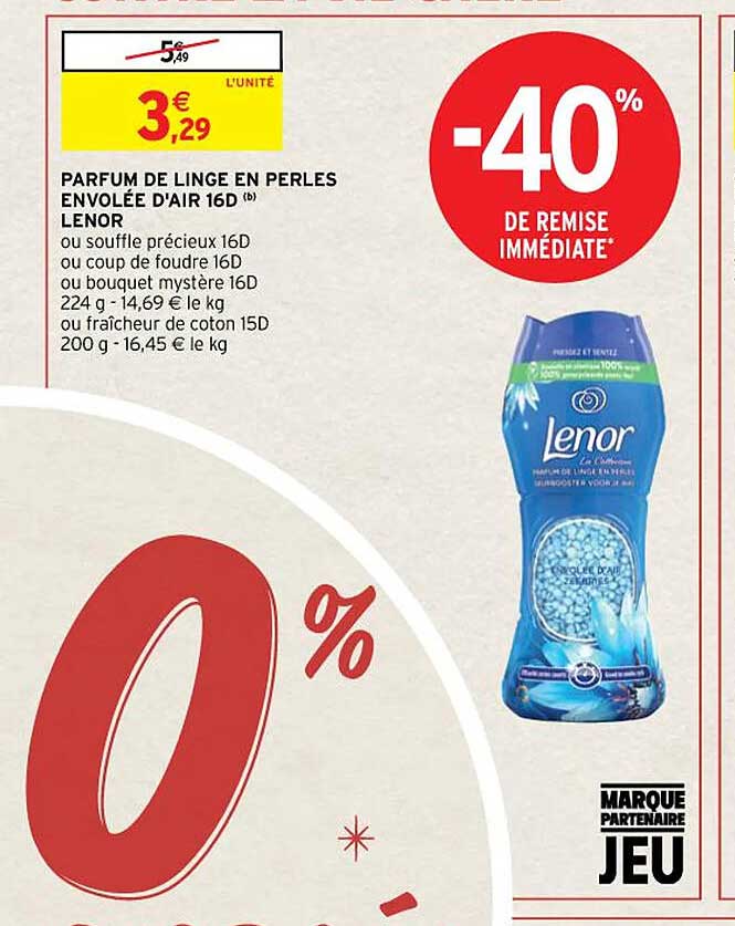 parfum de linge en perles envolée d'air 16d lenor