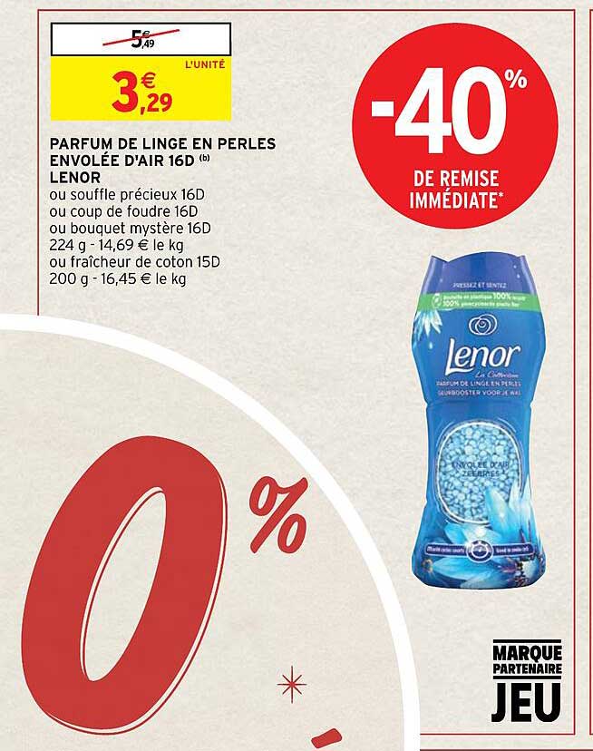 parfum de linge en perles envolée d'air 16d lenor