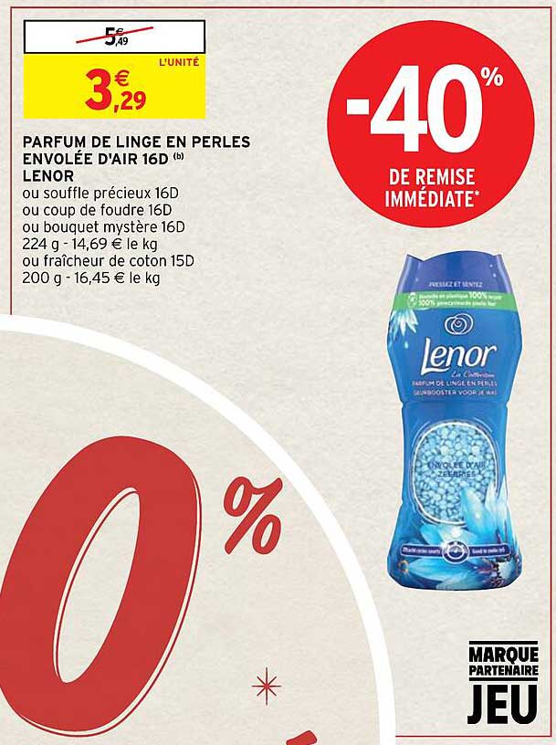 parfum de linge en perles envolée d'air 16d lenor