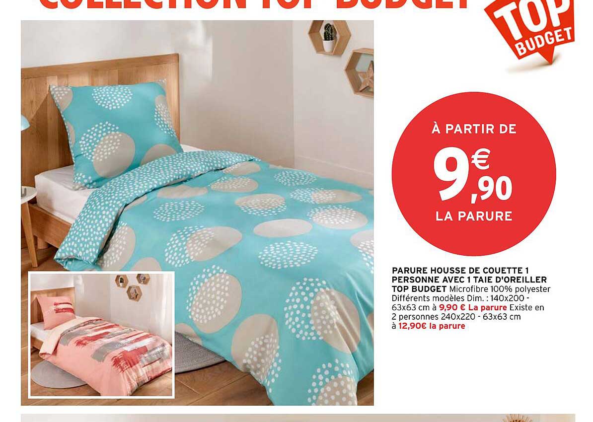 parure housse de couette 1 personne avec 1 taie d'oreiller top budget
