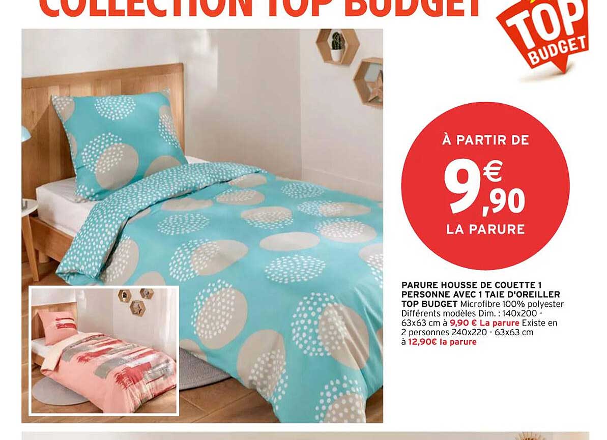 parure housse de couette 1 personne avec 1 taie d'oreiller top budget