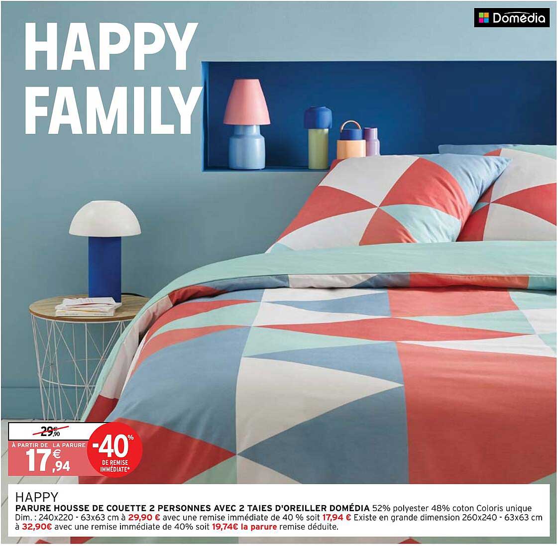 parure housse de couette 2 personnes avec 2 taies d'oreiller domédia