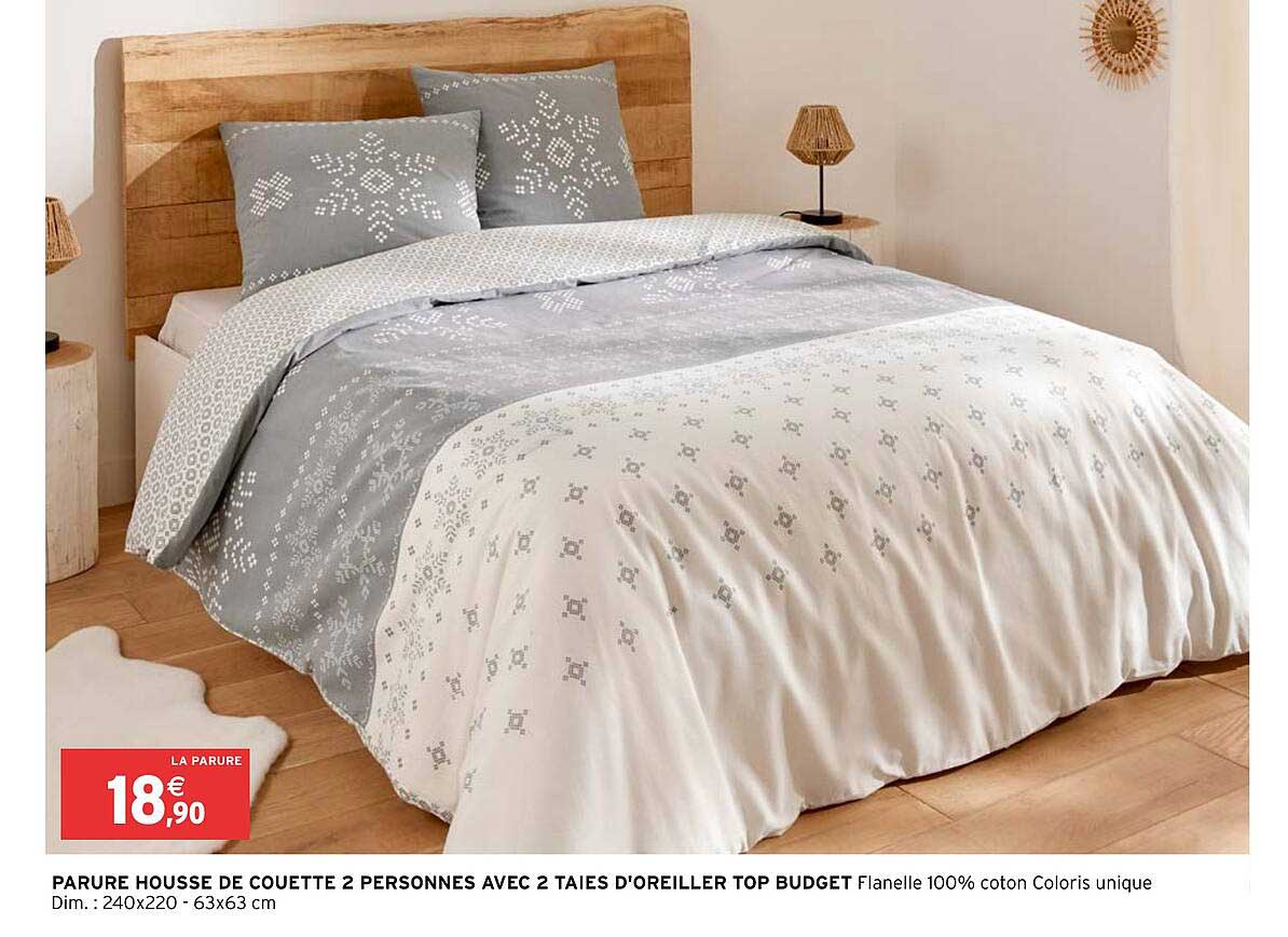 parure housse de couette 2 personnes avec 2 taies d'oreiller top budget