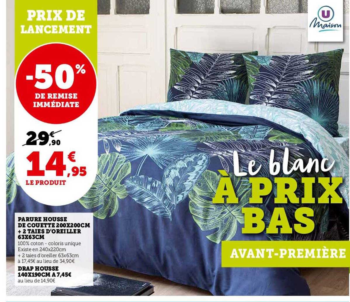 parure housse de couette 200 x 200 cm + 2 taies d'oreiller 63 x 63 cm, drap housse 140 x 190 cm