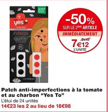 patch anti-imperfections à la tomate et aux charbon "yes to"
