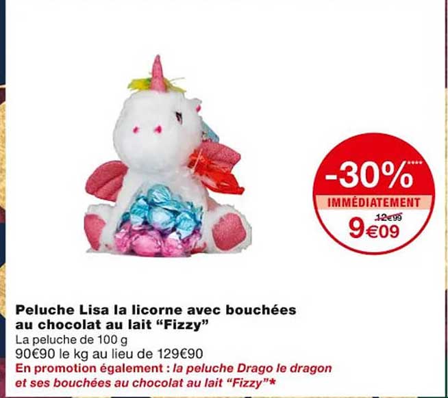 peluche lisa la licorne avec bouchées au chocolat au lait "fizzy"